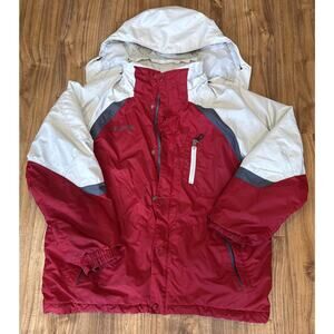 Columbia Hooded Winter Coat Mens Large Red White Gray